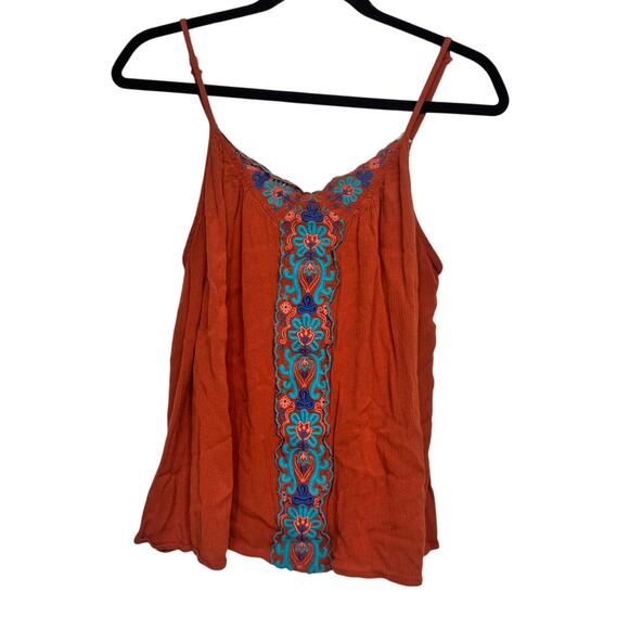 Daytrip Women’s Boho Embroidered Tank Top Rust Orange Cami Size M Rayon - Picture 1 of 5